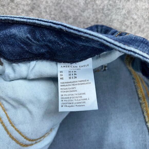 American Eagle Jeans Mens 32x34 Blue Slim Straight Stretch Whiskered Denim Pants - Picture 7 of 13